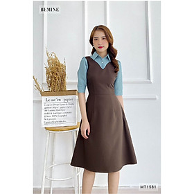 Đầm sơmi phối cổ tay xanh BEMINE MT1581NAU