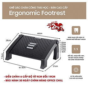 Ghế Gác Chân Công Thái Học Điều Chỉnh 6 Cấp Độ Chiều Cao Thích Hợp Văn Phòng Làm Việc Học Tập, Ghế Kê Chân Chỉnh Dáng Ngồi Tốt Cho Sức Khỏe Cột Sống Giảm Đau Lưng Bảo Hành 90 Ngày
