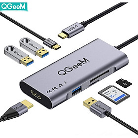 Bộ Hub USB C QGeeM 7 trong 1 4K Type C sang HDMI, 3 x USB 3.0, 1 x USB-C sạc nhanh PD 100w, 1 khe đọc thẻ SD&TF tương thích với MacBook Pro 13/15 (Thunderbolt 3), 2018 Mac Air, Chromebook Type C Adapter - Hàng Chính Hãng