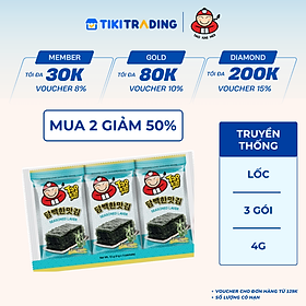 Lốc 3 Gói Rong Biển Taokaenoi Season Laver Vị Truyền Thống 4G