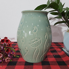 Mua Bình hoa vuốt tay họa tiết hoa sen H19