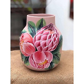 Mua Bình cắm hoa dáng lồng đèn  hoạ tiết vẽ thủ công 3D. Gốm sứ Bát Tràng