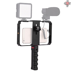 CTOY Portable Smartphone Video Rig Handheld Phone Stabilizer Grip Cage with Phone Holder 3 Cold Shoe Mounts Handle for iPhone Xs/Xs Max/XR/X/8 for Samsung Xiaomi Huawei