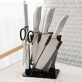 Sét 6 dụng cụ nhà bếp gồm dao chặt, dao thái, dao gọt và kéo cắt có dụng cụ mài dao và giá đựng dao đặt bàn sang xịn, chất liệu 100% thép đúc nguyên khối siêu sắc bén, siêu bề - HÀNG XUẤT NHẬT
