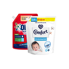 Combo Nước Giặt Omo Matic Cửa Trên Xoáy Bay Vết Bẩn Sạch Bẩn Khử Mùi Toàn Diện 3.9Kg + Nước Xả Comfort Chăm Sóc Dịu Nhẹ Cho Da Nhạy Cảm 3.8L