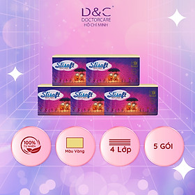 Combo 5 Giấy ăn Slisoft Vàng x 450 tờ Đa Năng, Khăn Giấy Rút Không Chất Tẩy Trắng An Toàn Cho Cả Gia Đình
