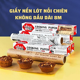 Giấy nến mặt BÁO nướng bánh cho nồi chiên không dầu, cuộn giấy lót không thấm dầu ăn hai mặt dài 8m