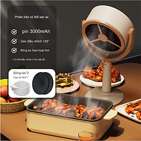 Mua Quạt Hút Mùi Mini Để Bàn Ăn Nhà Bếp Desktop Kitchen Hood (tặng 2 xốp lọc) - phiên bản pin sạc - Riki Shop
