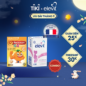 Combo Vitamin Bầu Tổng Hợp ELEVIT Bổ Sung Vitamin và Khoáng Chất Cho Phụ Nữ Mang Thai và Sau Sinh Hộp 30 Viên và Viên Nhai Vitamin C Hỗ Trợ Tăng Sức Đề Kháng Dành Cho Trẻ Em REDOXON Kids Chew Vit C Hộp 60 Viên