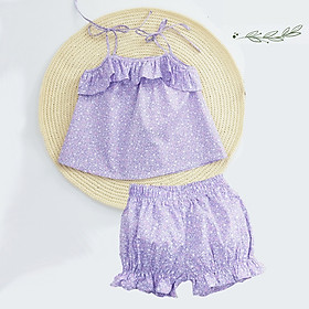 Set bộ đồ cho bé gái 2 dây tím hoa nhí hot trend set trang phục bé gái thô mịn·từ 1-8T (8-32kg) + Tặng kẹp tóc cực xinh