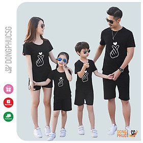 Áo gia đình bắn tim màu đen Đồng phục gia đình 3/4/5 người giá rẻ Thun cotton dày dặn GD402Đ