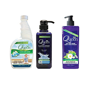 Combo 01 Nước Giặt Queen Hương Tự Nhiên (500ml) + 01 Nước Lau Sàn Queen Hương Tự Nhiên (946ml) – Tặng 01 Nước Rửa Chén Queen Hương Thảo Mộc (800ml)