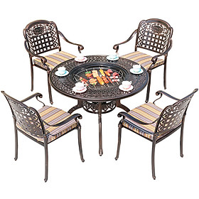 Mua Bộ bàn nướng BBQ ngoài trời 4 ghế Bộ bàn tròn nhôm đúc 1m có bếp than tiện lợi SL TE2011-106A / CC2016-A – Nội thất CAPTA