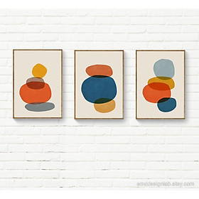 Tranh treo tường | Bộ 3 tranh Original Abstract Mid Century Wall Art, Colorful Scandinavian