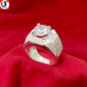 Nhẫn nam bạc 925 ổ cao gắn đá kim cương nhân tạo 7ly Bạc Quang Thản - QTNA20