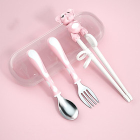 Combo Đũa Tập Ăn Dặm Xỏ Ngón + muỗng nĩa inox Cực Kỳ Tiện Lợi Cho Bé hình con voi