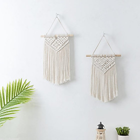 Set 2 Mành Macrame Mini Treo Tường. Sản phẩm nghệ thuật tết dây thủ công trang trí nhà cửa, quán café, homestay. MMN003