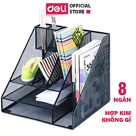 Hình ảnh Review Giá đựng tài liệu 6 ngăn bằng sắt màu đen Deli - thép chống gỉ - 31x29x29cm - 9832