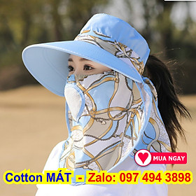 Nón chống nắng vải cotton cực đẹp và mát vành nón rộng che nắng mát có khẩu trang 2 lớp bảo vệ sức khỏe