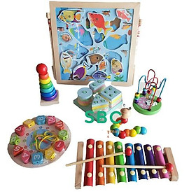 Combo 7 món đồ chơi thông minh cho bé câu cá phân biệt màu sắc hình dạng chơi thả hình xếp chồng và nhiều kỹ năng khác