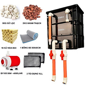 Bộ lọc bể cá 600-800L | Thùng lọc Baki 30x40x50cm, vật liệu lọc, máy bơm Baoyu 50W