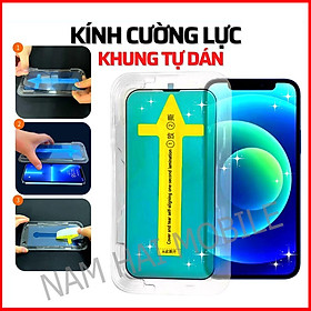 Kính Cường Lực dành cho iPhone khung viền tự dán, viền đen cực mỏng, chống bám bụi khi dán, siêu bền