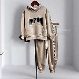 Bộ nỉ bé trai có mũ 4-10 tuổi chữ IHVEVT chất liệu dày dặn cao cấp dáng khỏe khoắn thời trang