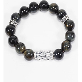 Vòng Thạch Anh Mắt Hổ Xanh Đen Phối Tỳ Hưu Bạc (12mm) Ngọc Quý Gemstones