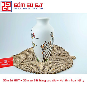 Lọ hoa dáng đùi dế vẽ sen chuồn Gốm Sứ G&T