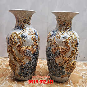 Mua Đôi lộc bình men rạn đắp nổi Công Đào cao cấp Bát Tràng cao 35cm