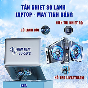 Mua Quạt tản nhiệt Máy tính bảng Laptop sò lạnh K8A có màn hình hiển thị nhiệt độ Led RGB hỗ trợ Livestream giao hành nhanh
