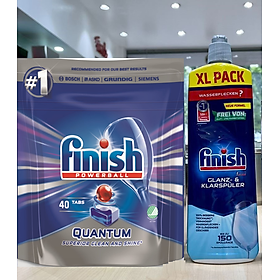 Combo Viên Finish Quantum 40 viên + Nước làm bóng finish 750ml dùng cho máy rửa bát