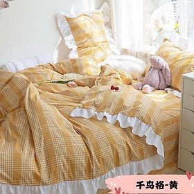 Bộ chăn ga gối cotton bèo ren công chúa cao cấp cho phòng ngủ