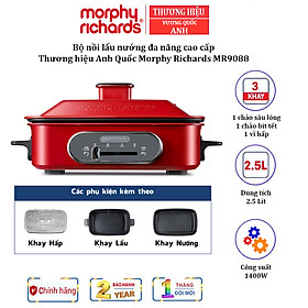 Mua Nồi Lẩu Điện Đa Năng Cao Cấp Morphy Richards MR9088 (2 5L) - Có 3 Khay Hấp  Lẩu  Nướng Riêng Biệt - Hàng Chính Hãng - Tiêu chuẩn (3 Khay)