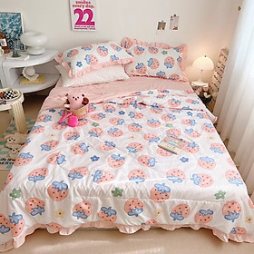 Bộ Chăn Ga Gối Cotton Đũi Bèo 4 Món Chăn đã Chần Hè Mẫu Mới Nhất 2023