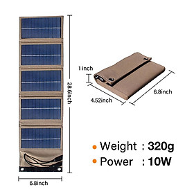 Bảng điều khiển năng lượng mặt trời ETFE Bộ sạc dự phòng năng lượng mặt trời 5V 10W Có thể gập lại Dành cho điện thoại di động ngoài trời sạc pin năng lượng mặt trời USB chống thấm nước Dành cho cắm trại Màu sắc: màu be
