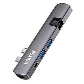 Mua Bộ chuyển USB type-C sang HDMI Unitek Y-D008A  - MULTI HUB DUAL TYPE-C RA 2 USB 3.0 + HDMI + LAN UNITEK (D008A) - HÀNG CHÍNH HÃNG