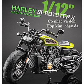 Mô hình xe mô tô Harley Davidson Sprotsters KAVY bằng hợp kim có nhạc và đèn, chạy cót tỷ lệ 1:12 - Màu Xanh Lá