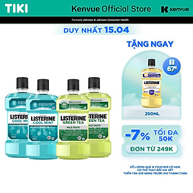 Bộ 2 Nước Súc Miệng Listerine Ngừa Sâu Răng Green Tea 500ml + 2 Nước Súc Miệng Diệt Khuẩn Listerine Cool Mint 500ml