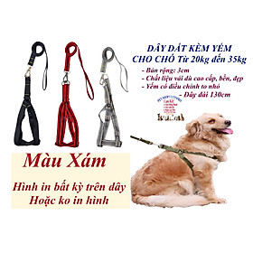 Dây dắt kèm yếm cho Chó từ 20kg đến 35kg Bản rộng 3cm Dây dài 130cm Chất liệu vải dù cao cấp, bền đẹp, an toàn