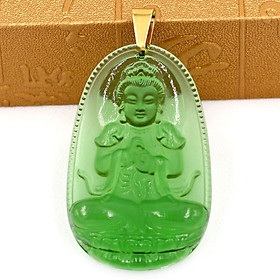 Mặt dây chuyền Phật Đại Nhật Như Lai pha lê xanh lá size lớn 5cm - phật bản mệnh tuổi Mùi, Thân