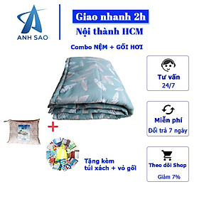 Combo nệm ngủ trưa văn phòng cao cấp A 80x190cm + 1 gối hơi 35 x 50 cm - tặng kèm 1 vỏ gối cotton poly cùng màu