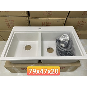 Mua Chậu rửa chén đá nhân tạo màu trắng 2 hộc KT 79*48*20