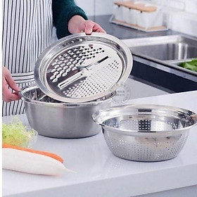 Mua BỘ THAU RỔ BÀO RAU CỦ INOX 304 KHÔNG RỈ 3 MÓN - khobuon11688