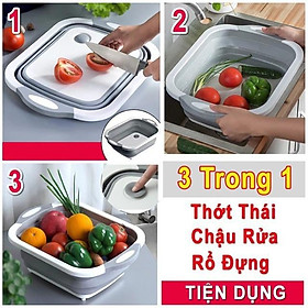 Chậu Gấp Gọn Kiêm Thớt Và Rổ Đựng Đa Năng Loại LỚN 3in1 Đa Năng Tiện Dụng