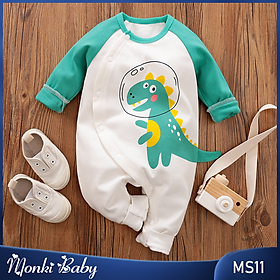 Body sơ sinh dài tay trẻ em, chất cotton tự nhiên dày dặn, hình thú dễ thương | MS11