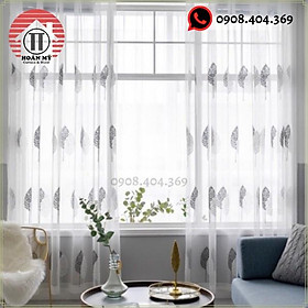 Mua Rèm voan trắng thêu hình chiếc lá màu ghi Voan thêu họa tiết làm rèm cửa sổ cửa chính siêu xinh.{Chỉ 110k/m