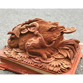 Mua Tượng cóc thiềm thừ ngậm tiền vàng  phong thủy hút tài lộc bằng gỗ hương ta hàng đục kỹ đẹp long lanh kt 34×20×42cm chưa tính chân kệ