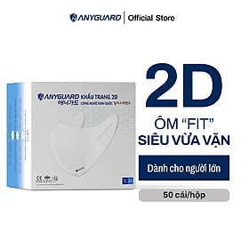 Khẩu Trang Y Tế Hàn Quốc 2D Siêu Ôm Chính Hãng ANYGUARD - Quai Đeo Siêu Đàn Hồi, 3 Lớp Bảo Vệ Tối Ưu, Vải Mịn An Toàn Cho Da Nhạy Cảm, Dành Cho Người Lớn (Hộp 50 cái)