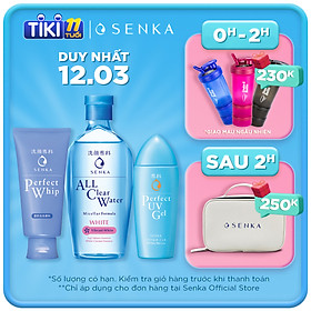 Bộ sản phẩm Senka làm sạch và chống nắng dành cho mọi loại da (Tẩy trang Senka White 230ml + Sữa Rửa Mặt Senka Whip 120g + Gel chống nắng Senka UV Gel 80ml)